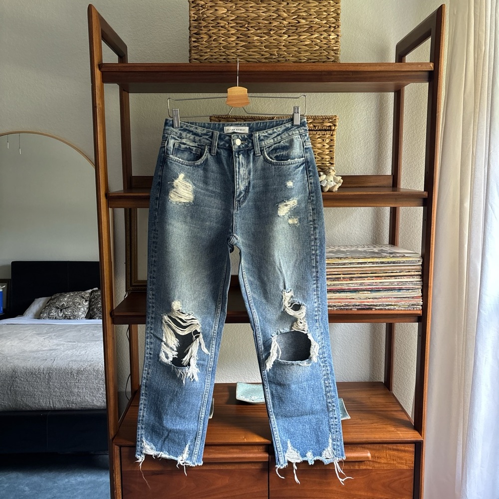 Mango Distressed Blue Flare Jeans